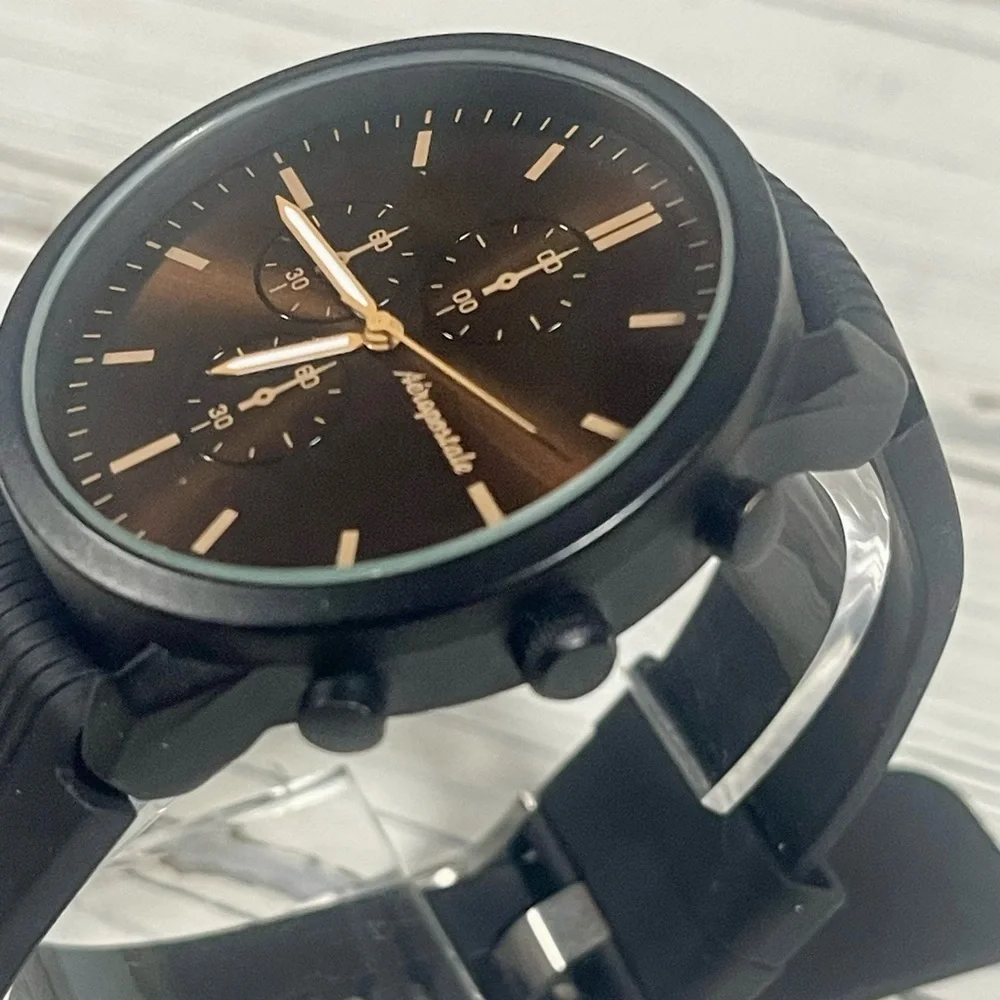 NEW BATTERY Aeropostale Luxury Watch‎ Metallic Brown Chronograph Dial Silicone